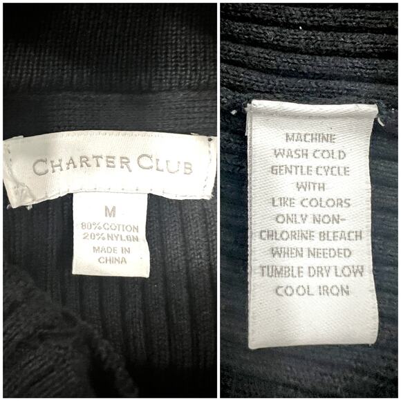 Charter Club Sweater Women's Medium Black Ribbed Gold Buttons - Picture 5 of 7